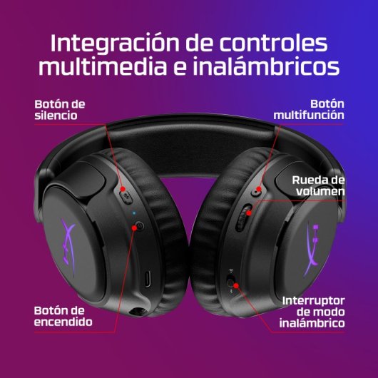 Auriculares HyperX Cloud Flight 2 inalámbricos Bluetooth Gaming RGB ANC micrófono extraíble Negro