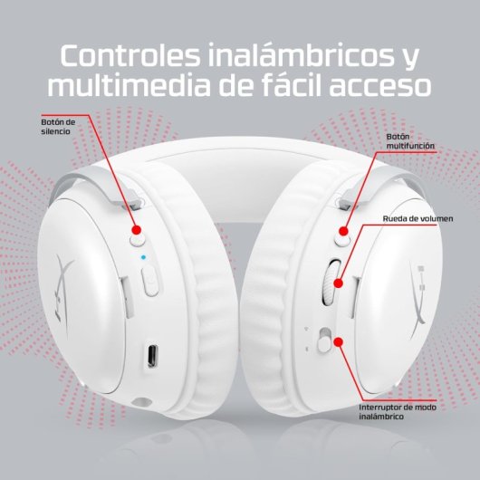 Auriculares HyperX Cloud III S Wireless Bluetooth Gaming, até 120h, microfone destacável, brancos