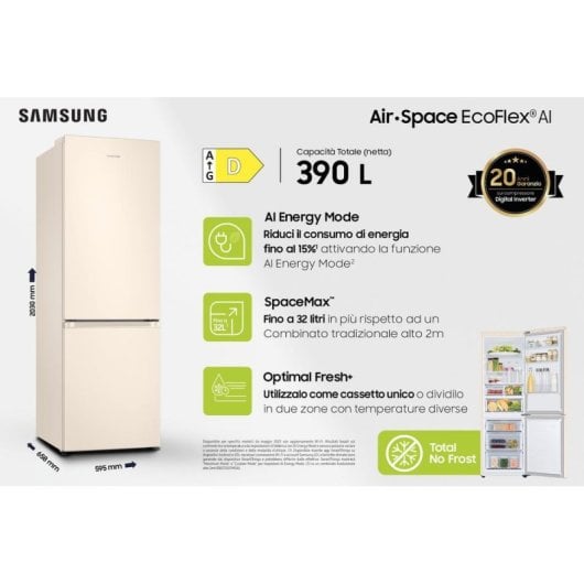 Réfrigérateur combiné Samsung RB38C603DEL No Frost 203 cm 390 L D Sable WiFi