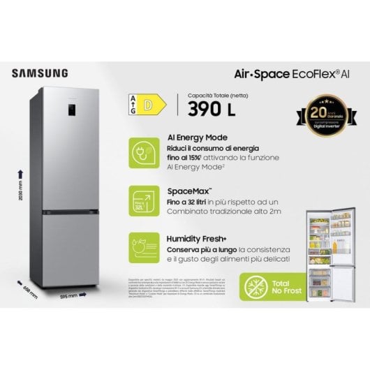 Frigorífico Combi Samsung RB38C774DSA No Frost 203cm 390L D Inox WiFi