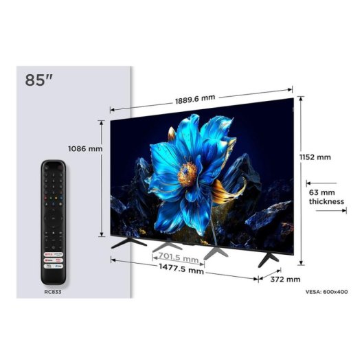 TV TCL QLED P79K 85" 4K Smart TV Google TV Métallique