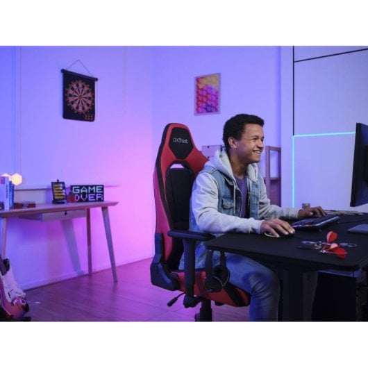 Gaming-Stuhl Trust GXT 714 RUYA ergonomisch Holzstruktur 3D Armlehnen 150 kg schwarz-rot