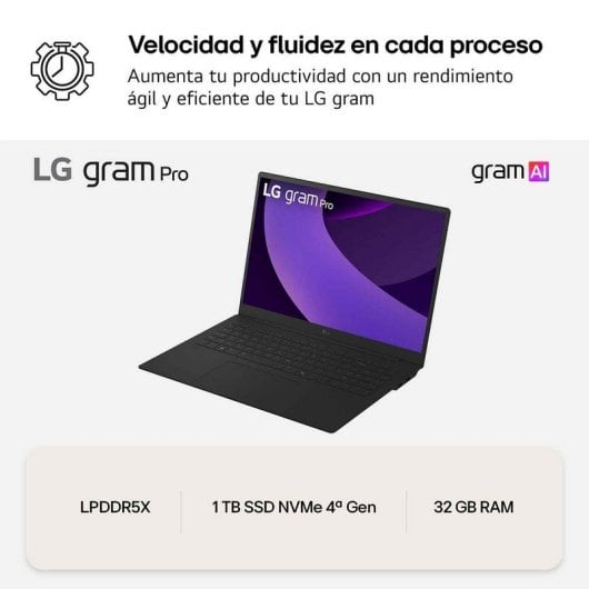 Portátil LG Gram Pro 16Z90TR-E.AD88B 16" Intel Core Ultra 7 255H 32GB 1TB SSD RTX 5050 Windows 11 (16Z90TR-E.AD88B)