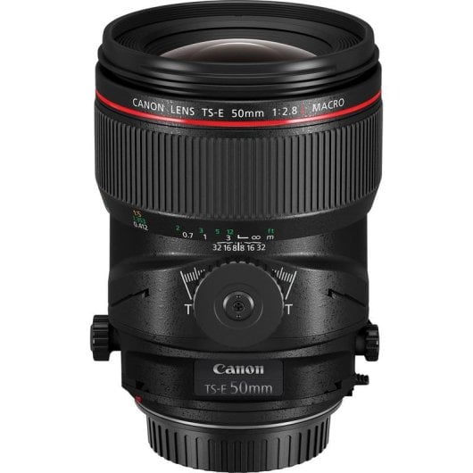 Objectif Canon TS-E 50mm f/2.8L Macro Monture EF Parasol Inclus Noir Rouge