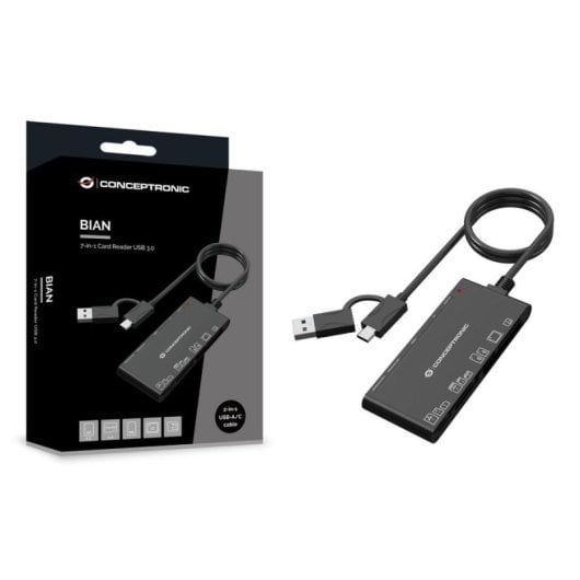 Leitor de Cartões Conceptronic BIAN10B USB 3.2 Gen 1 Type-A/C 5000 Mbit/s Preto
