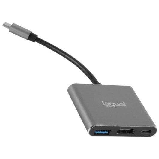 Hub iggual 3 puertos USB 3.2 Gen 1 HDMI Type-C 100 W aluminio negro