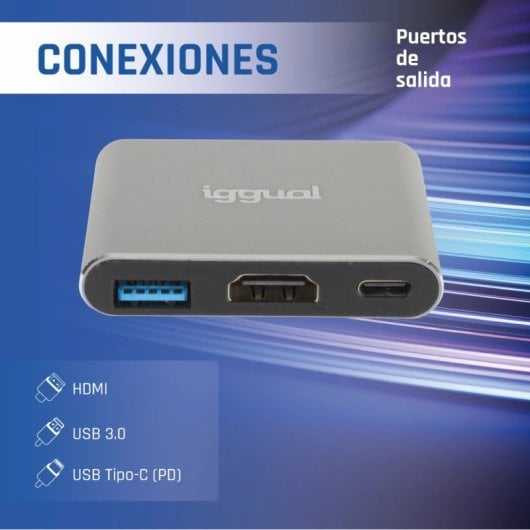 Hub iggual 3 ports USB 3.2 Gen 1 Type-C modèle 3 en 1 HDMI 100 W