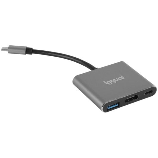 Hub iggual 3 puertos USB 3.2 Gen 1 HDMI Type-C 100 W aluminio negro