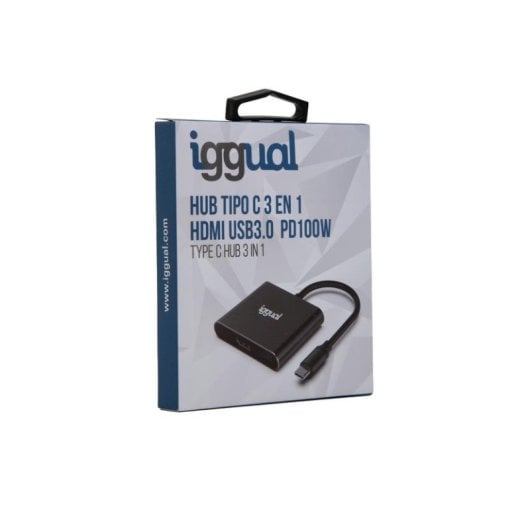 Hub iggual 3 Ports USB 3.2 Gen 1 Type-C 100 W 4K HDMI Aluminium