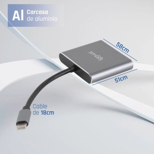 Hub iggual 3 ports USB 3.2 Gen 1 Type-C modèle 3 en 1 HDMI 100 W