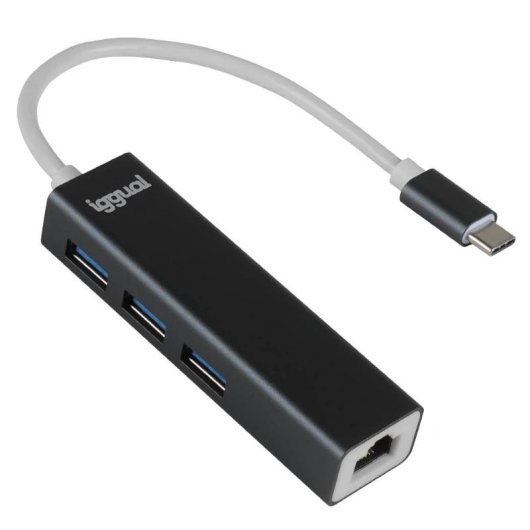 Hub iggual 3 ports 5 Gbit/s Type-C avec Ethernet Gigabit aluminium