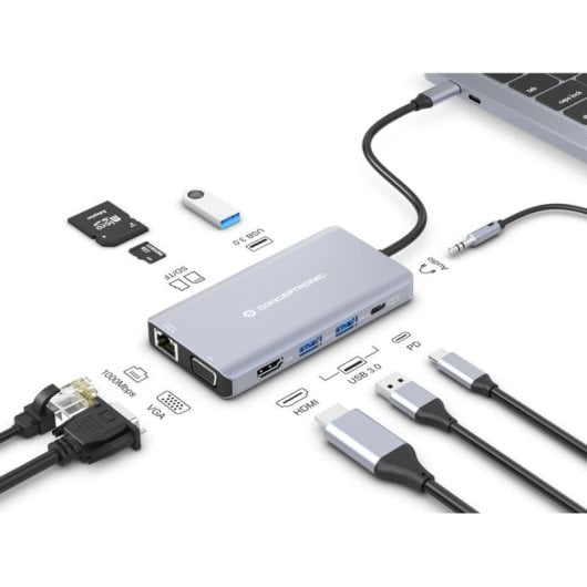 Dockingstation Conceptronic DONN20G USB-C 100W 4K HDMI VGA Gigabit SD