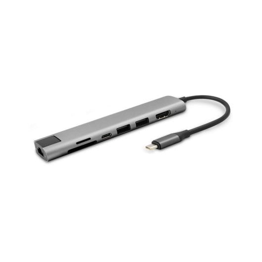 Hub USB-C Epico 9915112100040 60W HDMI 4K SD RJ45 Leitor Cartões Cinzento