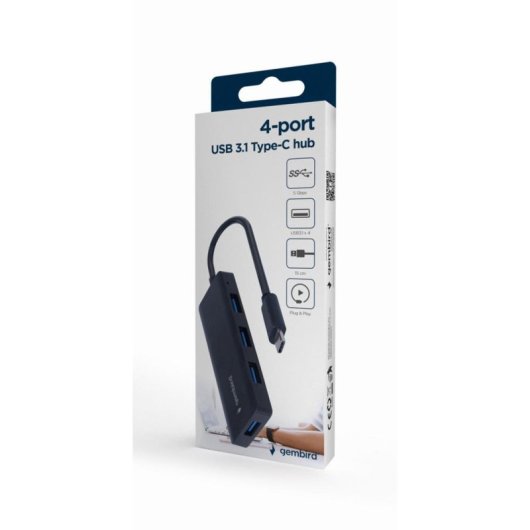 Hub Gembird 4 puertos USB 3.1 5 Gbit/s UHB-CM-U3P4-02 compacto