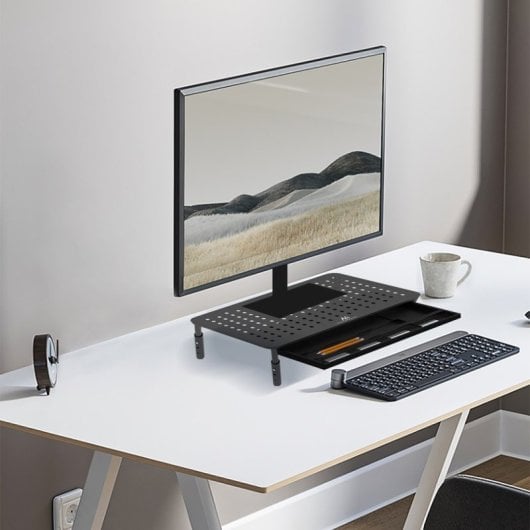 Maclean Mc-946 Laptop-Monitorständer für Laptops von 13" bis 32", mit 3-stufiger Höhenverstellung und Schublade, Tragkraft bis zu 20 kg, robust und belüftet.