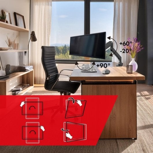 Maclean MC-968 Doppelarm-Monitorhalterung mit Gasfeder, 17-57", 27 kg, Schwerlastausführung, volle Bewegungsfreiheit, VESA Max 200 x 200