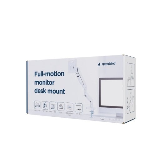 Gembird MA-DA1-04 Vollbeweglicher Monitorarm für Desktop-Monitore, 17" bis 32", Weiß