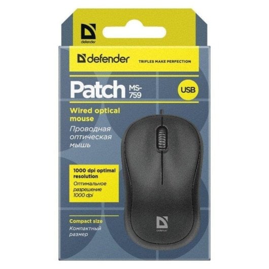 Ratón Defender PATCH MS-759 USB 1000DPI Negro Ambidiestro Compacto