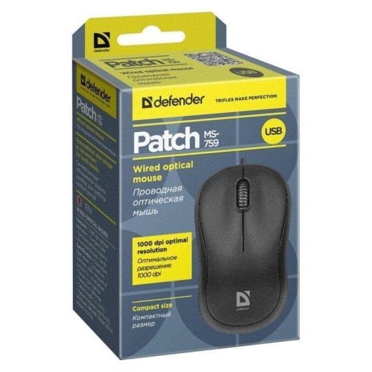 Ratón Defender PATCH MS-759 USB 1000DPI Negro Ambidiestro Compacto