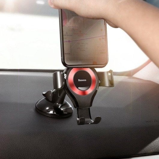 Support smartphone Baseus Osculum Rotatif 360° Ventouse Voiture Noir Rouge