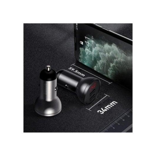 Carregador Baseus CCBX-0G Auto 4.8A 2xUSB Preto Cinzento