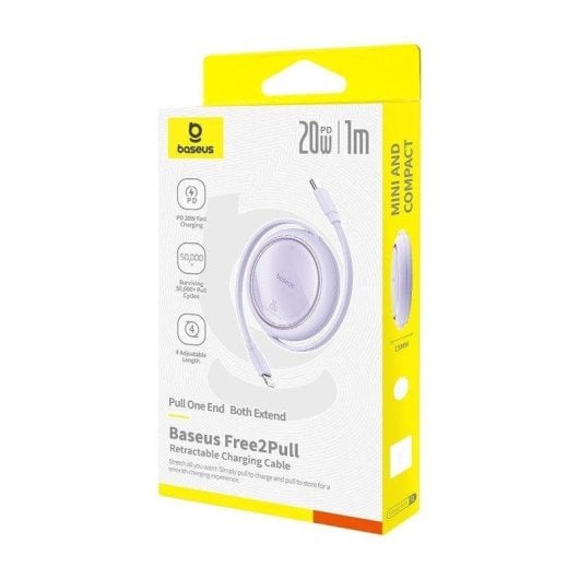 Ladekabel Baseus Free2pull 1 m 20 W USB-C auf iP Lightning Lila