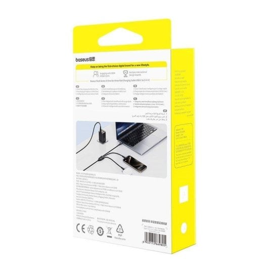 Câble Baseus Flash Series USB-C 1,5 m 3 ports 100 W tressé Noir