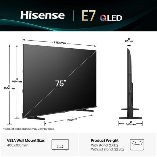 TV Hisense QLED 75E77Q 75" 4K Smart TV HDR WiFi