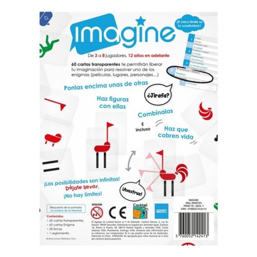 Jogo de tabuleiro Asmodee Imagine cartas transparentes 3-8 jogadores