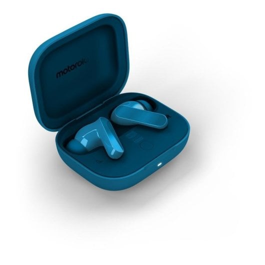Auricolari Motorola Moto Buds Bass True Wireless Bluetooth con Cancellazione Attiva del Rumore, microfono triplo, resistenti all'acqua, blu