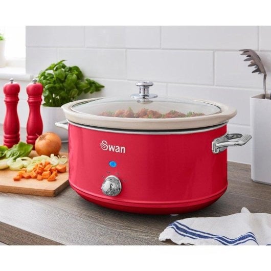 Olla de cocción lenta Swan SF17031RNEU 6,5 L cerámica antiadherente función mantener caliente retro