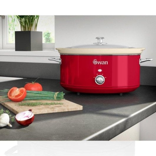 Olla de cocción lenta Swan SF17031RNEU 6,5 L cerámica antiadherente función mantener caliente retro