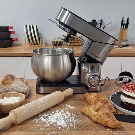 Küchenmaschine Briebe KM1114 5L Edelstahl 1800W 6 Geschwindigkeiten Planetarisches Rührsystem