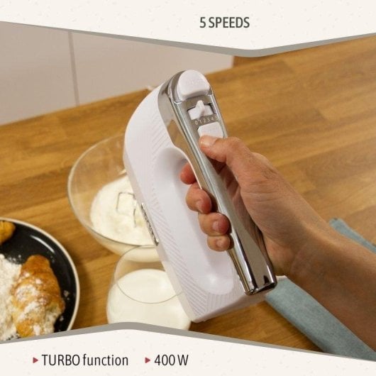 Handmixer Briebe Hm1174wht 400W 5 Geschwindigkeiten Turbo Weiß Edelstahlzubehör