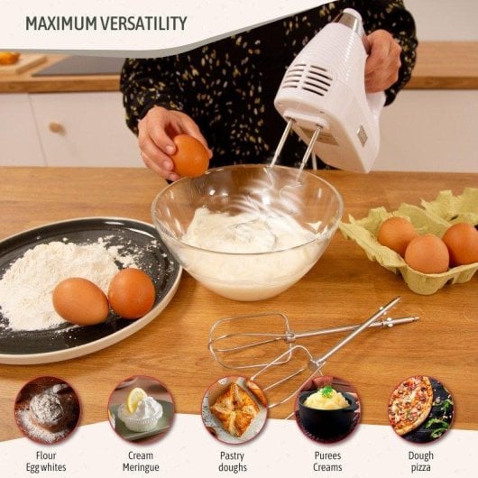 Handmixer Briebe Hm1174wht 400W 5 Geschwindigkeiten Turbo Weiß Edelstahlzubehör