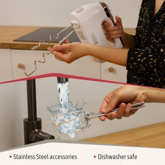 Handmixer Briebe Hm1174wht 400W 5 Geschwindigkeiten Turbo Weiß Edelstahlzubehör