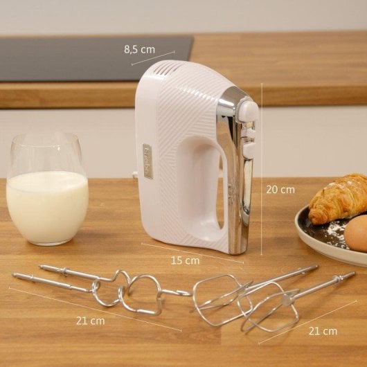 Handmixer Briebe Hm1174wht 400W 5 Geschwindigkeiten Turbo Weiß Edelstahlzubehör