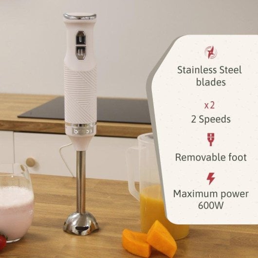 Stabmixer Briebe Hb1173wht 600W Weiß Edelstahlklingen Abnehmbarer Mixfuß 2 Geschwindigkeiten