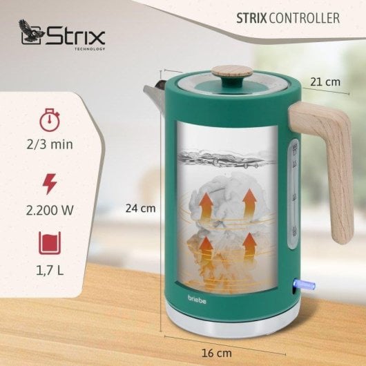 Bollitore Briebe KT1165GRE 1,7L Acciaio Inox Nordic Design Verde 2200W Wireless