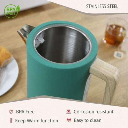 Bollitore Briebe KT1165GRE 1,7L Acciaio Inox Nordic Design Verde 2200W Wireless