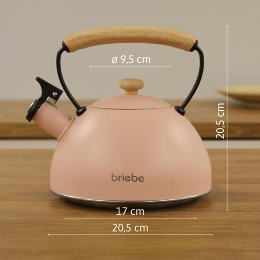 Chaleira Briebe 00447 Apito Aço Inoxidável 2,3 L Indução Rosa Pastel Pega Madeira
