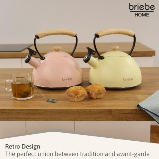 Chaleira Briebe 00447 Apito Aço Inoxidável 2,3 L Indução Rosa Pastel Pega Madeira