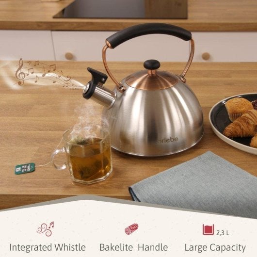 Teekessel Briebe I-Bronze 2,3L Edelstahl Retro Induktion Whistle