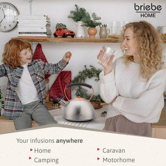 Teekessel Briebe I-Bronze 2,3L Edelstahl Retro Induktion Whistle