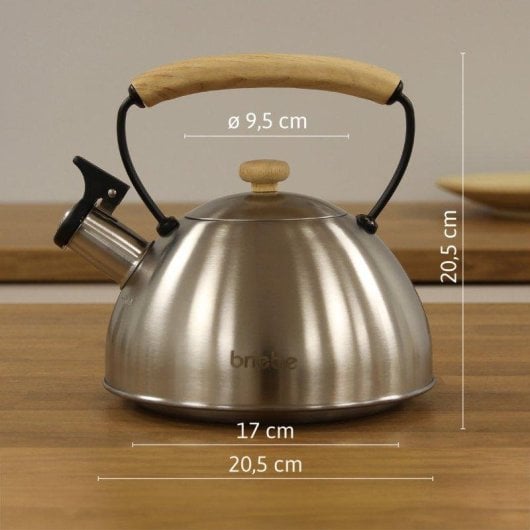 Bouilloire Briebe Wooden 2,3L Acier Inox Induction Rétro Poignée Bois