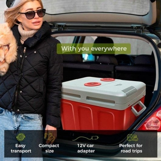 Nevera portátil Briebe CF1155RED 40L termoeléctrica dual frío/calor ruedas asa plegable