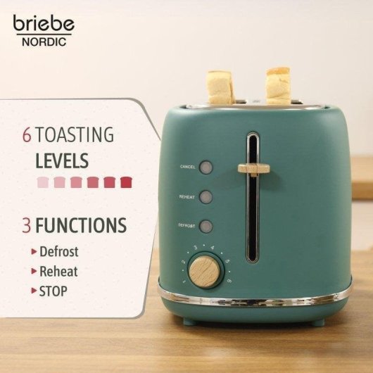 Briebe TA1166GRE Nordic broodrooster 2 brede sleuven 870 W 6 bruiningsstanden matgroen