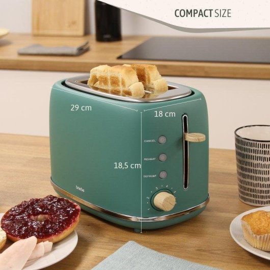 Briebe TA1166GRE Nordic broodrooster 2 brede sleuven 870 W 6 bruiningsstanden matgroen