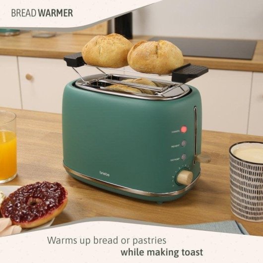 Briebe TA1166GRE Nordic broodrooster 2 brede sleuven 870 W 6 bruiningsstanden matgroen
