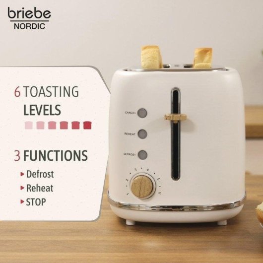 Broodrooster Briebe SKT1177WHT 2 brede sleuven 870 W 6 bruiningsstanden wit
